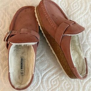 Birkenstock Pink Clay shearling Suede Loafers